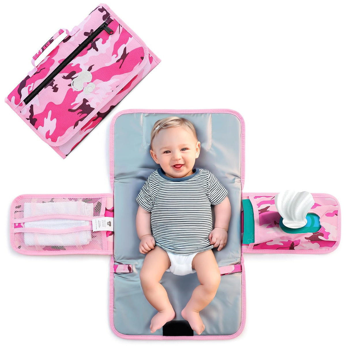 Black Grey Baby Camo Portable Diaper Changing Pad Waterproof Travel Mat