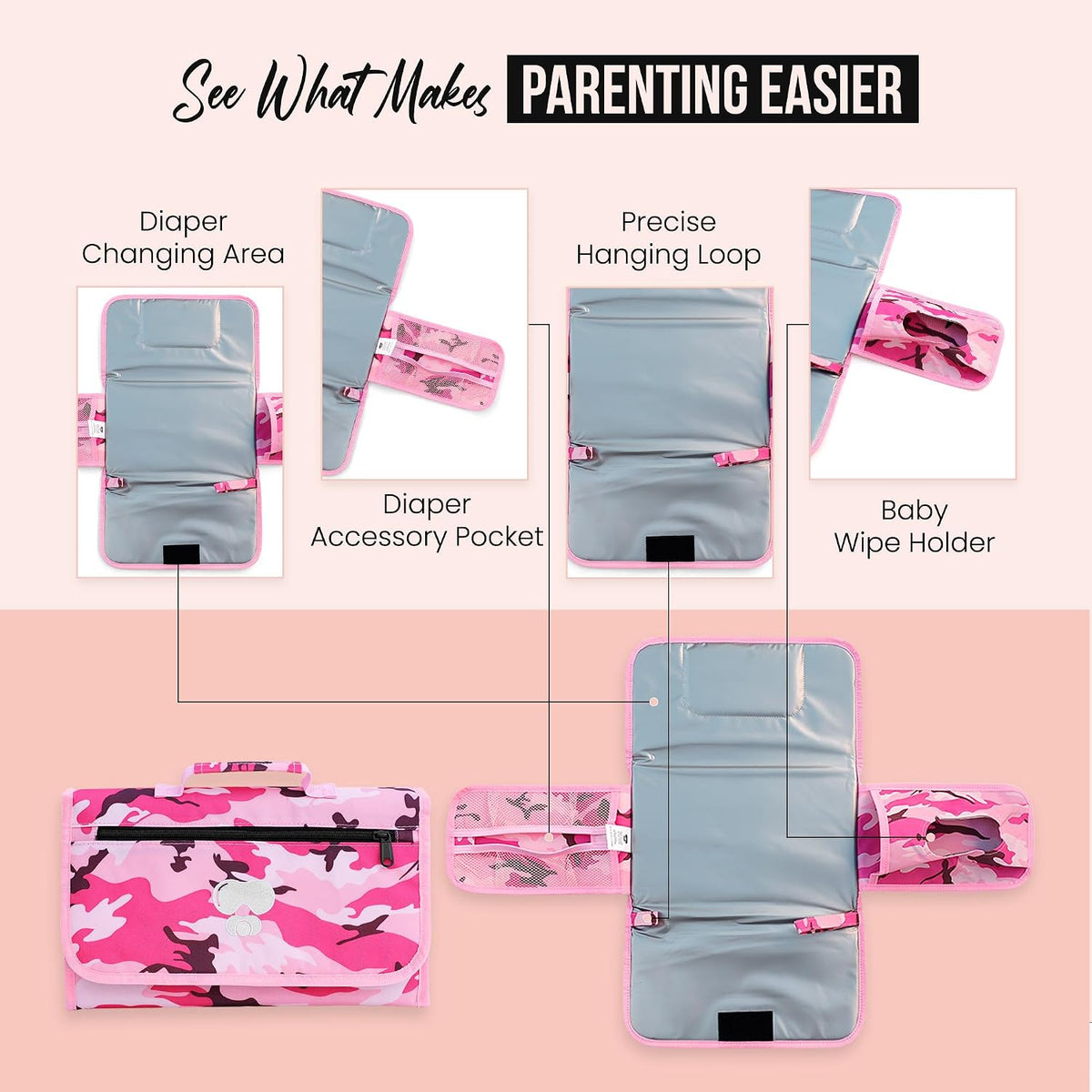 Black Grey Baby Camo Portable Diaper Changing Pad Waterproof Travel Mat