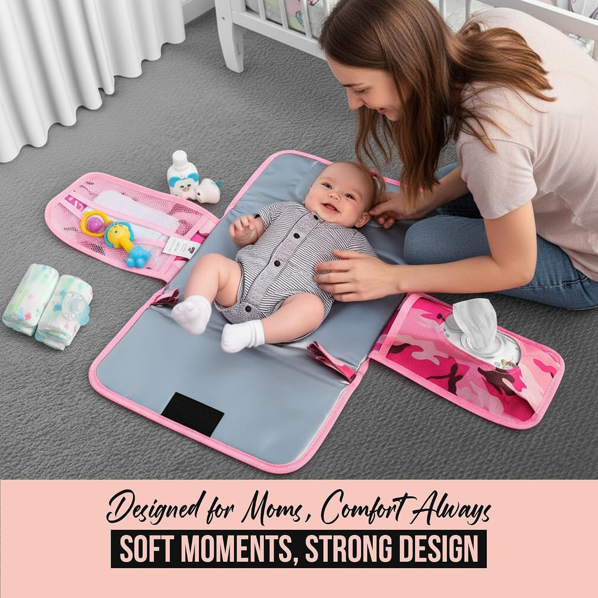 Black Grey Baby Camo Portable Diaper Changing Pad Waterproof Travel Mat