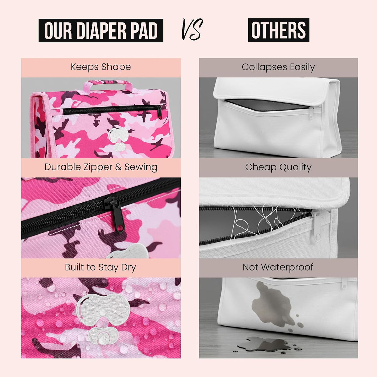 Black Grey Baby Camo Portable Diaper Changing Pad Waterproof Travel Mat