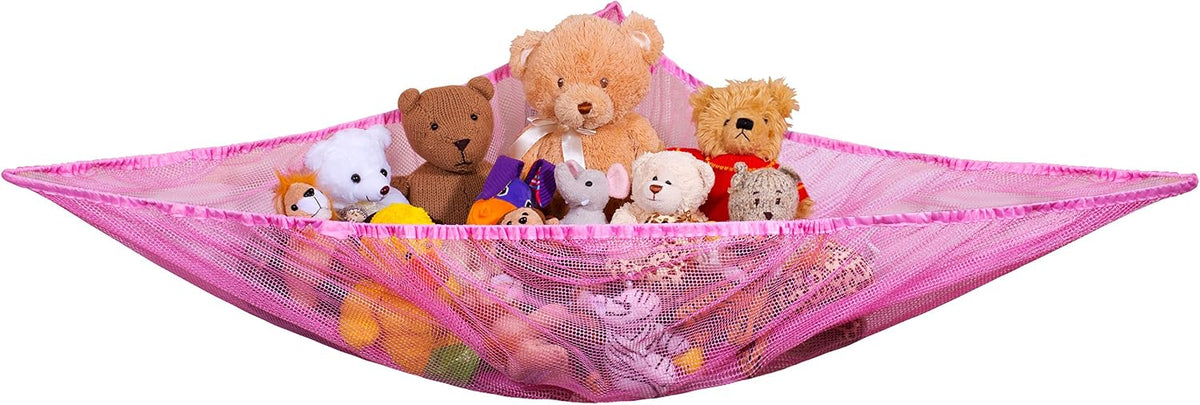Stuffed Animal Organizer Hammock – Mesh Toy Storage Net for Kids’ Room, Nursery, or Playroom – Holds 30+ Plushies, Expands to 5.5 Feet, Easy Wall Mount, White