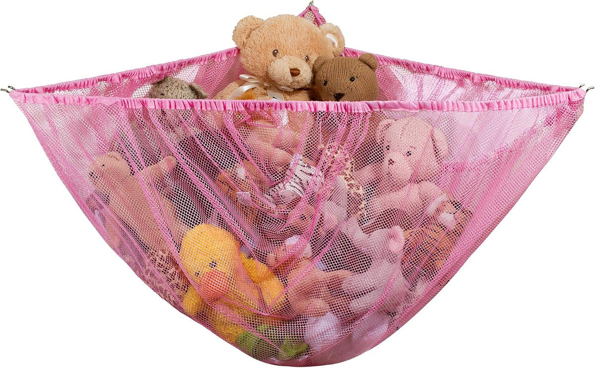 Stuffed Animal Organizer Hammock – Mesh Toy Storage Net for Kids’ Room, Nursery, or Playroom – Holds 30+ Plushies, Expands to 5.5 Feet, Easy Wall Mount, White