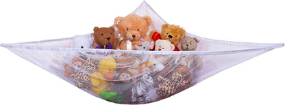 Stuffed Animal Organizer Hammock – Mesh Toy Storage Net for Kids’ Room, Nursery, or Playroom – Holds 30+ Plushies, Expands to 5.5 Feet, Easy Wall Mount, White