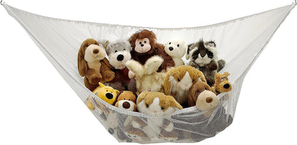 Stuffed Animal Organizer Hammock – Mesh Toy Storage Net for Kids’ Room, Nursery, or Playroom – Holds 30+ Plushies, Expands to 5.5 Feet, Easy Wall Mount, White