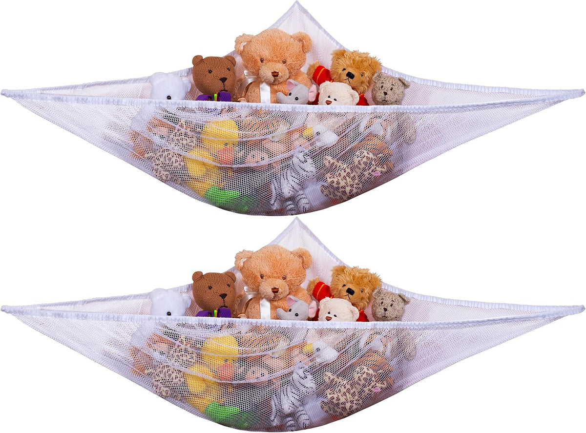 Stuffed Animal Organizer Hammock – Mesh Toy Storage Net for Kids’ Room, Nursery, or Playroom – Holds 30+ Plushies, Expands to 5.5 Feet, Easy Wall Mount, White