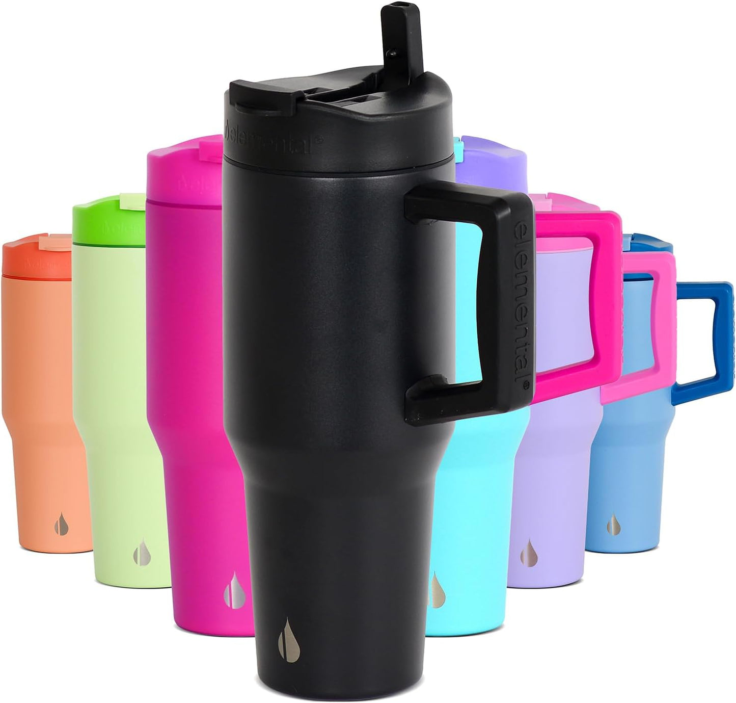 100% Leak Proof 32oz Tumbler with Handle & Straw Travel Mug | Stainless Steel Double Wall Insulated Tumbler for Hot and Cold Beverages with Sip & Straw Lid - Colors A