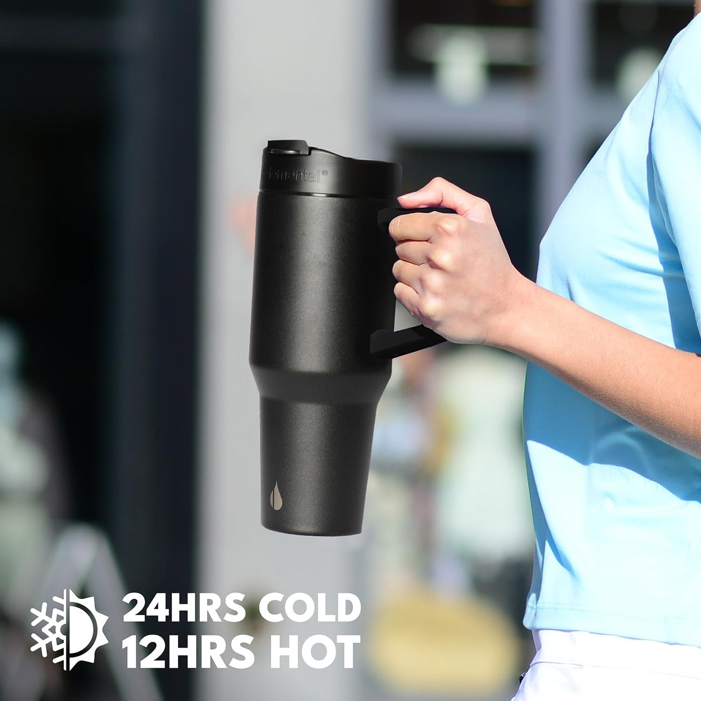 100% Leak Proof 32oz Tumbler with Handle & Straw Travel Mug | Stainless Steel Double Wall Insulated Tumbler for Hot and Cold Beverages with Sip & Straw Lid - Colors A