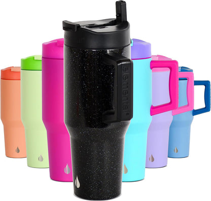 100% Leak Proof 32oz Tumbler with Handle & Straw Travel Mug | Stainless Steel Double Wall Insulated Tumbler for Hot and Cold Beverages with Sip & Straw Lid - Colors A