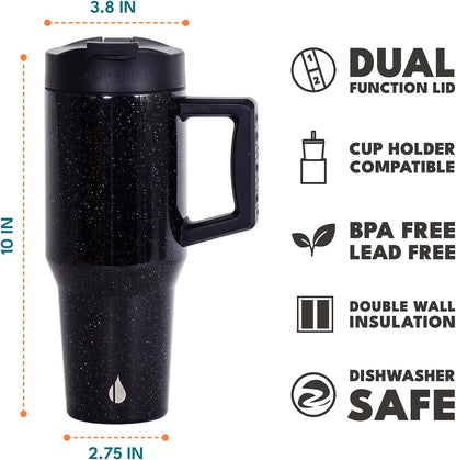 100% Leak Proof 32oz Tumbler with Handle & Straw Travel Mug | Stainless Steel Double Wall Insulated Tumbler for Hot and Cold Beverages with Sip & Straw Lid - Colors A