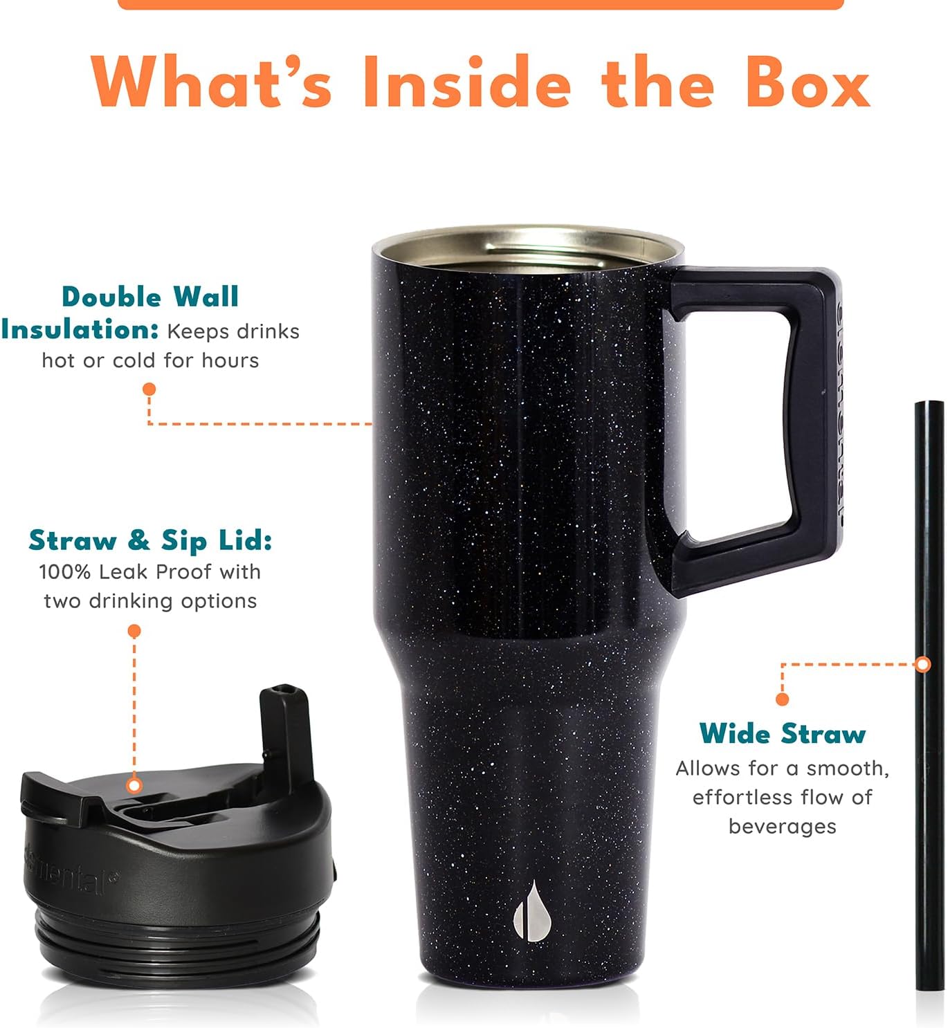 100% Leak Proof 32oz Tumbler with Handle & Straw Travel Mug | Stainless Steel Double Wall Insulated Tumbler for Hot and Cold Beverages with Sip & Straw Lid - Colors A