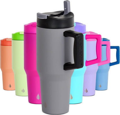 100% Leak Proof 32oz Tumbler with Handle & Straw Travel Mug | Stainless Steel Double Wall Insulated Tumbler for Hot and Cold Beverages with Sip & Straw Lid - Colors A