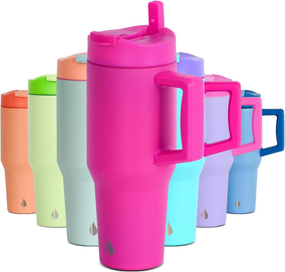 100% Leak Proof 32oz Tumbler with Handle & Straw Travel Mug | Stainless Steel Double Wall Insulated Tumbler for Hot and Cold Beverages with Sip & Straw Lid - Colors A
