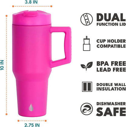 100% Leak Proof 32oz Tumbler with Handle & Straw Travel Mug | Stainless Steel Double Wall Insulated Tumbler for Hot and Cold Beverages with Sip & Straw Lid - Colors A