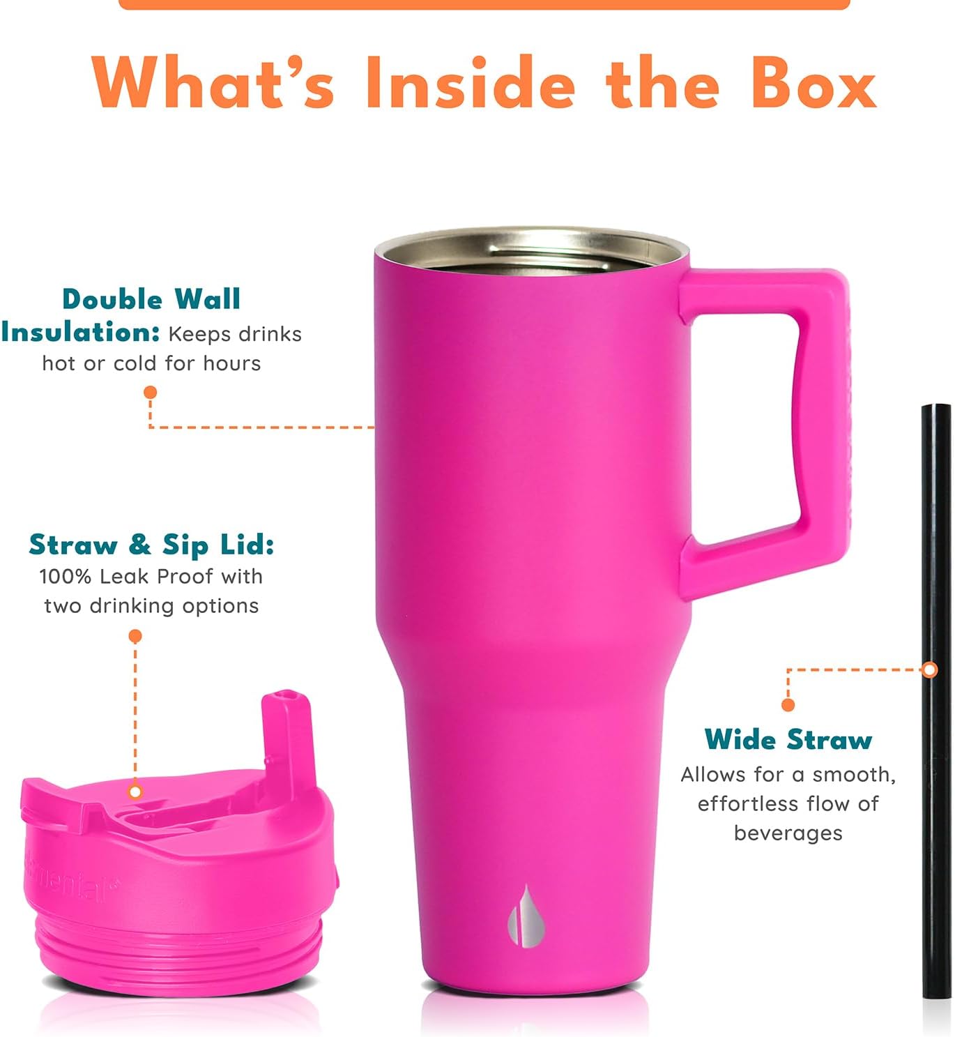 100% Leak Proof 32oz Tumbler with Handle & Straw Travel Mug | Stainless Steel Double Wall Insulated Tumbler for Hot and Cold Beverages with Sip & Straw Lid - Colors A