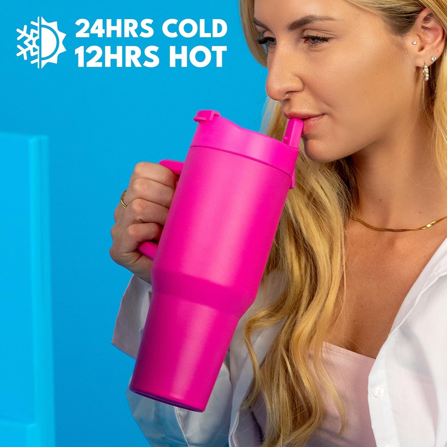 100% Leak Proof 32oz Tumbler with Handle & Straw Travel Mug | Stainless Steel Double Wall Insulated Tumbler for Hot and Cold Beverages with Sip & Straw Lid - Colors A