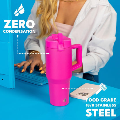 100% Leak Proof 32oz Tumbler with Handle & Straw Travel Mug | Stainless Steel Double Wall Insulated Tumbler for Hot and Cold Beverages with Sip & Straw Lid - Colors A