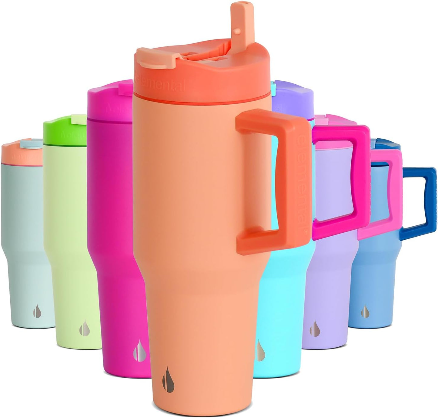 100% Leak Proof 32oz Tumbler with Handle & Straw Travel Mug | Stainless Steel Double Wall Insulated Tumbler for Hot and Cold Beverages with Sip & Straw Lid - Colors A
