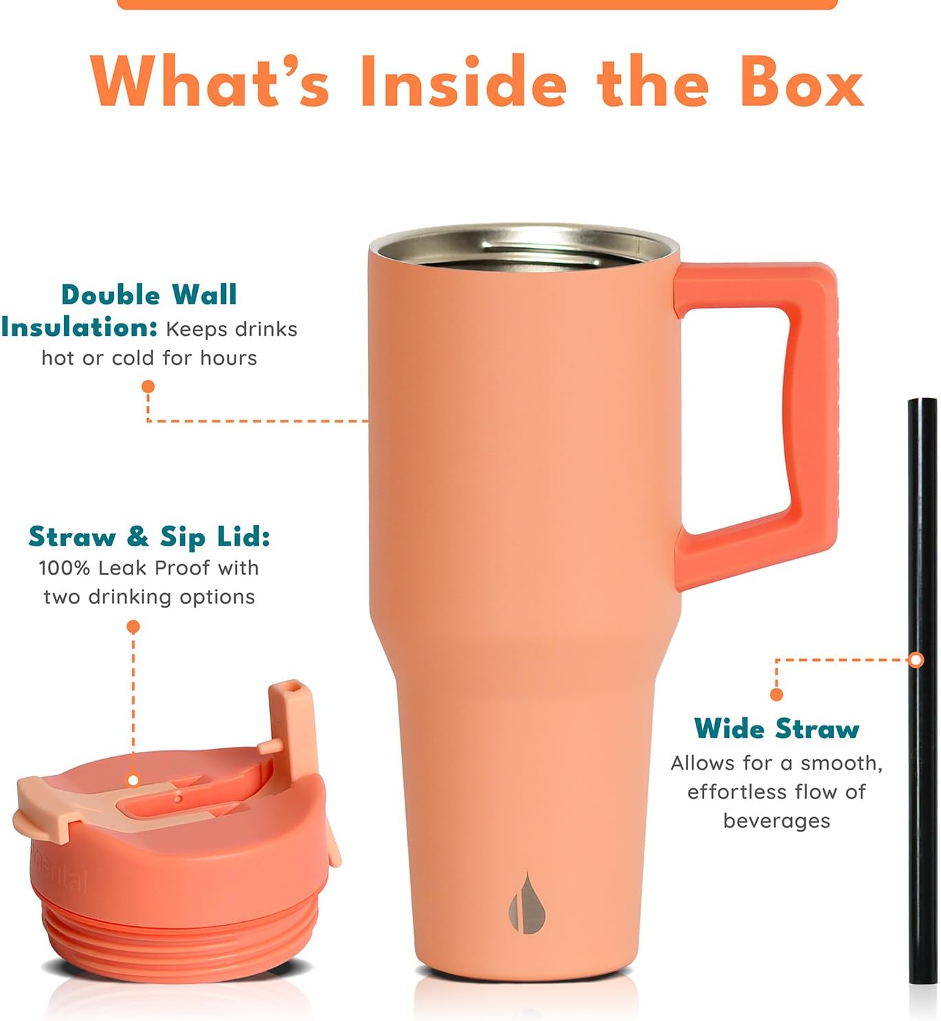 100% Leak Proof 32oz Tumbler with Handle & Straw Travel Mug | Stainless Steel Double Wall Insulated Tumbler for Hot and Cold Beverages with Sip & Straw Lid - Colors A
