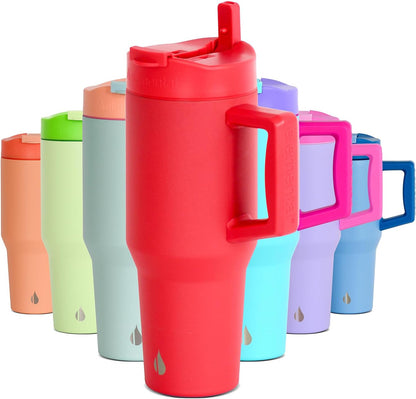100% Leak Proof 32oz Tumbler with Handle & Straw Travel Mug | Stainless Steel Double Wall Insulated Tumbler for Hot and Cold Beverages with Sip & Straw Lid - Colors A
