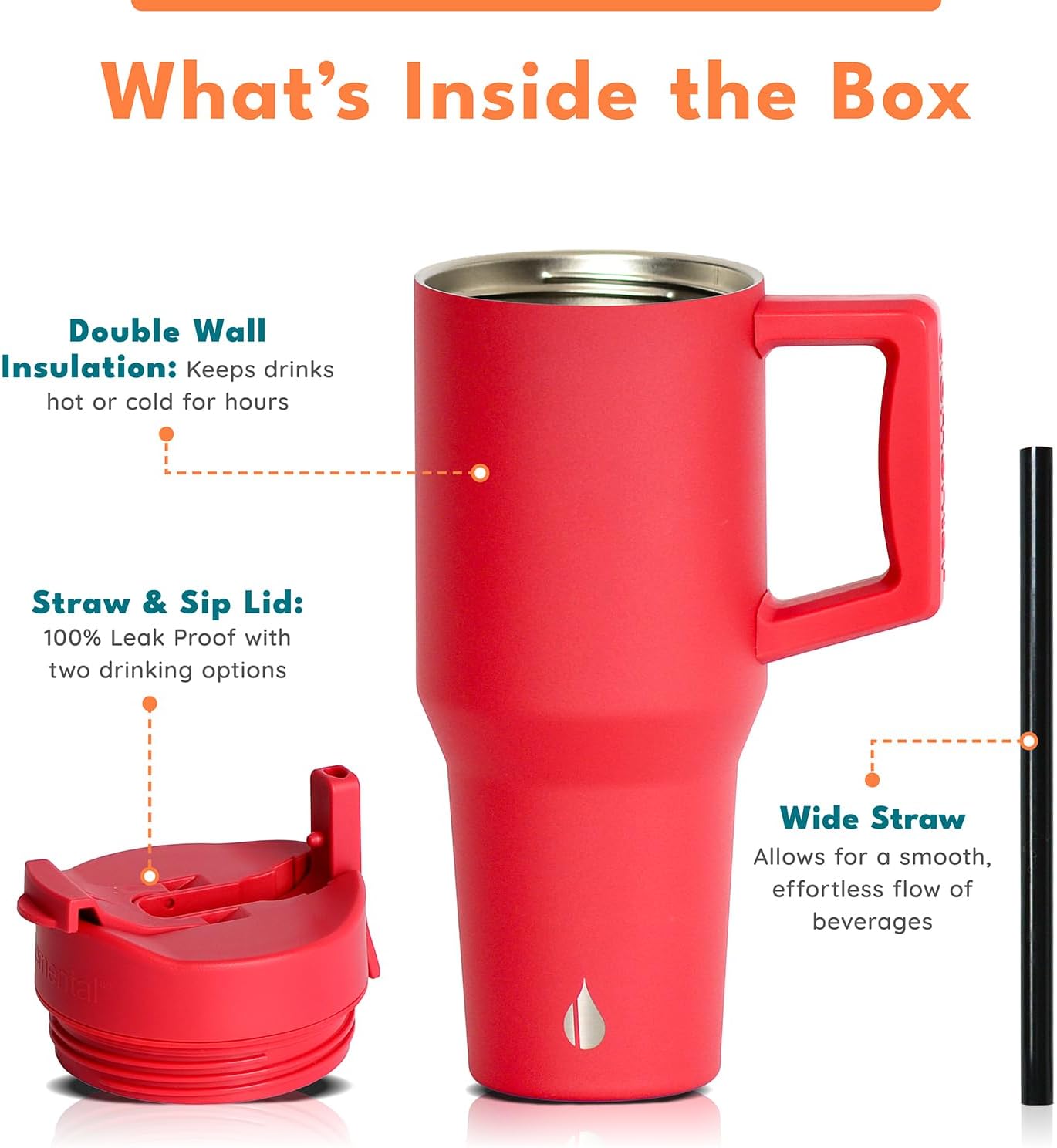 100% Leak Proof 32oz Tumbler with Handle & Straw Travel Mug | Stainless Steel Double Wall Insulated Tumbler for Hot and Cold Beverages with Sip & Straw Lid - Colors A
