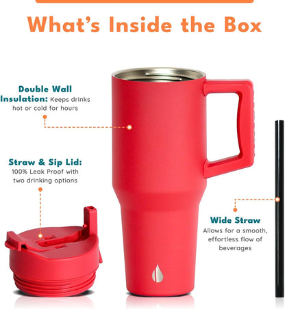 100% Leak Proof 32oz Tumbler with Handle & Straw Travel Mug | Stainless Steel Double Wall Insulated Tumbler for Hot and Cold Beverages with Sip & Straw Lid - Colors A