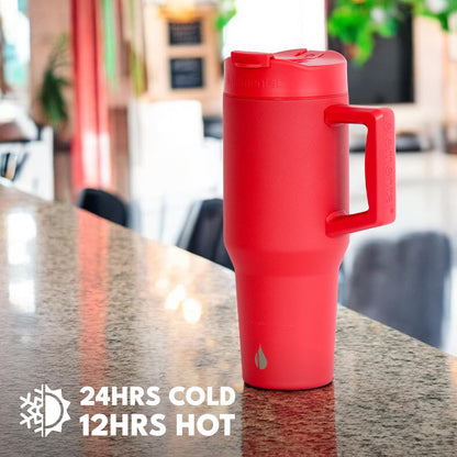 100% Leak Proof 32oz Tumbler with Handle & Straw Travel Mug | Stainless Steel Double Wall Insulated Tumbler for Hot and Cold Beverages with Sip & Straw Lid - Colors A
