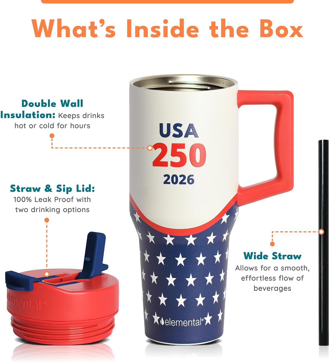 100% Leak Proof 32oz Tumbler with Handle & Straw Travel Mug | Stainless Steel Double Wall Insulated Tumbler for Hot and Cold Beverages with Sip & Straw Lid - Colors A