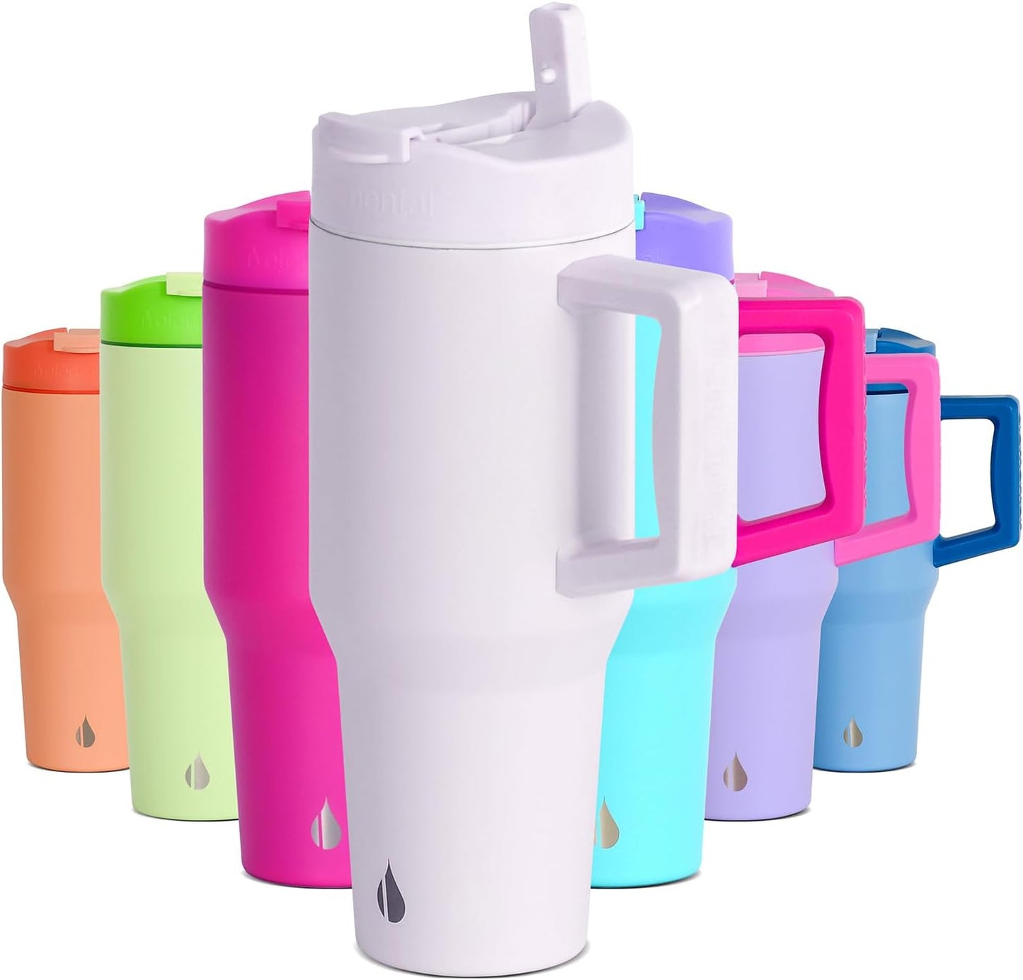 100% Leak Proof 32oz Tumbler with Handle & Straw Travel Mug | Stainless Steel Double Wall Insulated Tumbler for Hot and Cold Beverages with Sip & Straw Lid - Colors A
