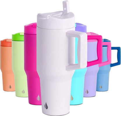 100% Leak Proof 32oz Tumbler with Handle & Straw Travel Mug | Stainless Steel Double Wall Insulated Tumbler for Hot and Cold Beverages with Sip & Straw Lid - Colors A