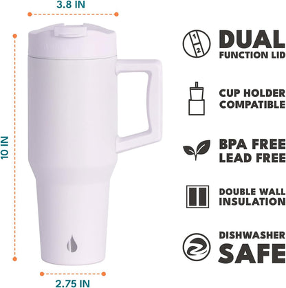 100% Leak Proof 32oz Tumbler with Handle & Straw Travel Mug | Stainless Steel Double Wall Insulated Tumbler for Hot and Cold Beverages with Sip & Straw Lid - Colors A