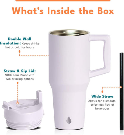 100% Leak Proof 32oz Tumbler with Handle & Straw Travel Mug | Stainless Steel Double Wall Insulated Tumbler for Hot and Cold Beverages with Sip & Straw Lid - Colors A