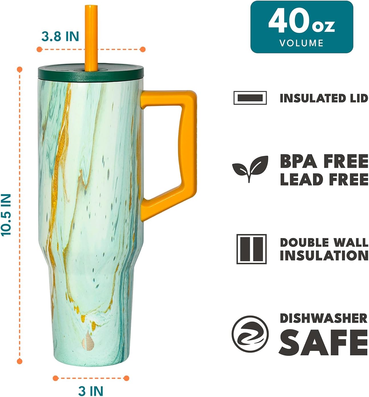 100% Leak Proof 32oz Tumbler with Handle & Straw Travel Mug | Stainless Steel Double Wall Insulated Tumbler for Hot and Cold Beverages with Sip & Straw Lid - Colors A