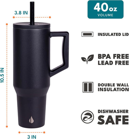 100% Leak Proof 32oz Tumbler with Handle & Straw Travel Mug | Stainless Steel Double Wall Insulated Tumbler for Hot and Cold Beverages with Sip & Straw Lid - Colors A
