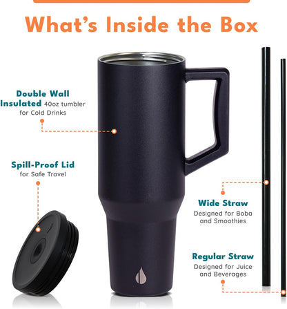 100% Leak Proof 32oz Tumbler with Handle & Straw Travel Mug | Stainless Steel Double Wall Insulated Tumbler for Hot and Cold Beverages with Sip & Straw Lid - Colors A