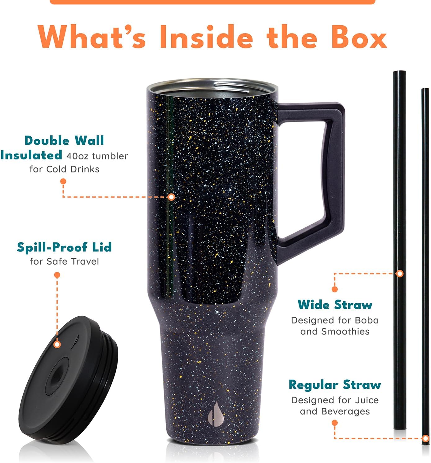100% Leak Proof 32oz Tumbler with Handle & Straw Travel Mug | Stainless Steel Double Wall Insulated Tumbler for Hot and Cold Beverages with Sip & Straw Lid - Colors A