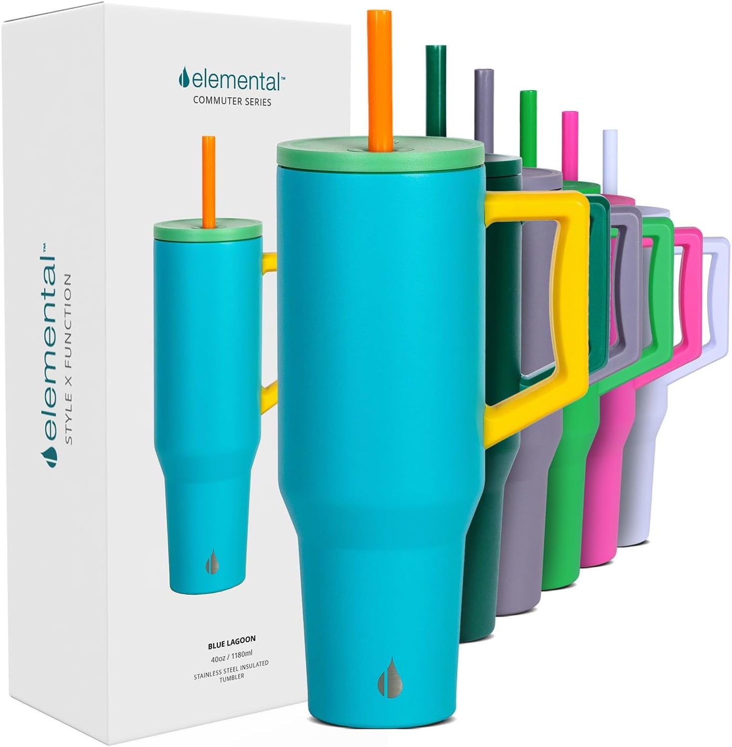 100% Leak Proof 32oz Tumbler with Handle & Straw Travel Mug | Stainless Steel Double Wall Insulated Tumbler for Hot and Cold Beverages with Sip & Straw Lid - Colors A