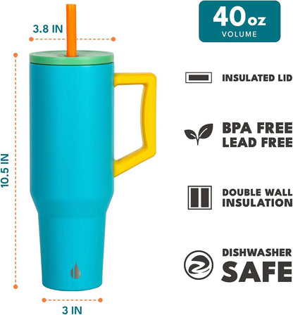 100% Leak Proof 32oz Tumbler with Handle & Straw Travel Mug | Stainless Steel Double Wall Insulated Tumbler for Hot and Cold Beverages with Sip & Straw Lid - Colors A