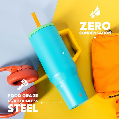 100% Leak Proof 32oz Tumbler with Handle & Straw Travel Mug | Stainless Steel Double Wall Insulated Tumbler for Hot and Cold Beverages with Sip & Straw Lid - Colors A