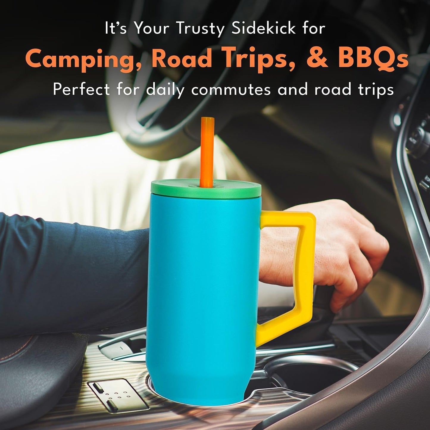 100% Leak Proof 32oz Tumbler with Handle & Straw Travel Mug | Stainless Steel Double Wall Insulated Tumbler for Hot and Cold Beverages with Sip & Straw Lid - Colors A