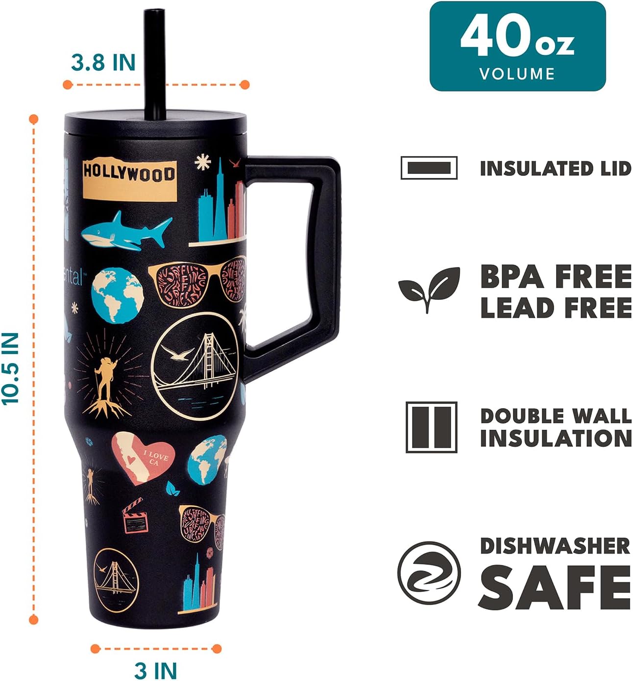 100% Leak Proof 32oz Tumbler with Handle & Straw Travel Mug | Stainless Steel Double Wall Insulated Tumbler for Hot and Cold Beverages with Sip & Straw Lid - Colors A