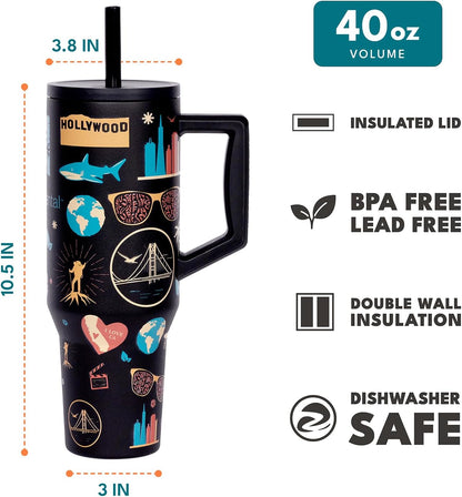 100% Leak Proof 32oz Tumbler with Handle & Straw Travel Mug | Stainless Steel Double Wall Insulated Tumbler for Hot and Cold Beverages with Sip & Straw Lid - Colors A
