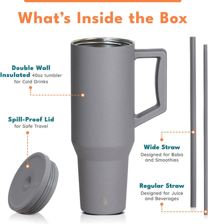 100% Leak Proof 32oz Tumbler with Handle & Straw Travel Mug | Stainless Steel Double Wall Insulated Tumbler for Hot and Cold Beverages with Sip & Straw Lid - Colors A