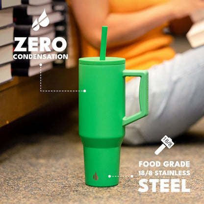 100% Leak Proof 32oz Tumbler with Handle & Straw Travel Mug | Stainless Steel Double Wall Insulated Tumbler for Hot and Cold Beverages with Sip & Straw Lid - Colors A