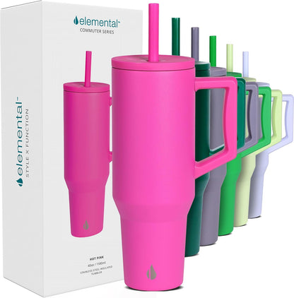 100% Leak Proof 32oz Tumbler with Handle & Straw Travel Mug | Stainless Steel Double Wall Insulated Tumbler for Hot and Cold Beverages with Sip & Straw Lid - Colors A