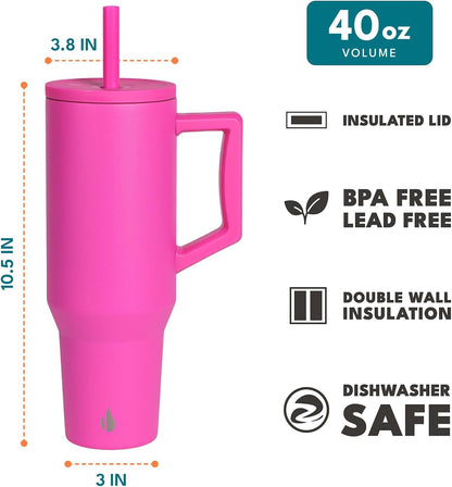 100% Leak Proof 32oz Tumbler with Handle & Straw Travel Mug | Stainless Steel Double Wall Insulated Tumbler for Hot and Cold Beverages with Sip & Straw Lid - Colors A