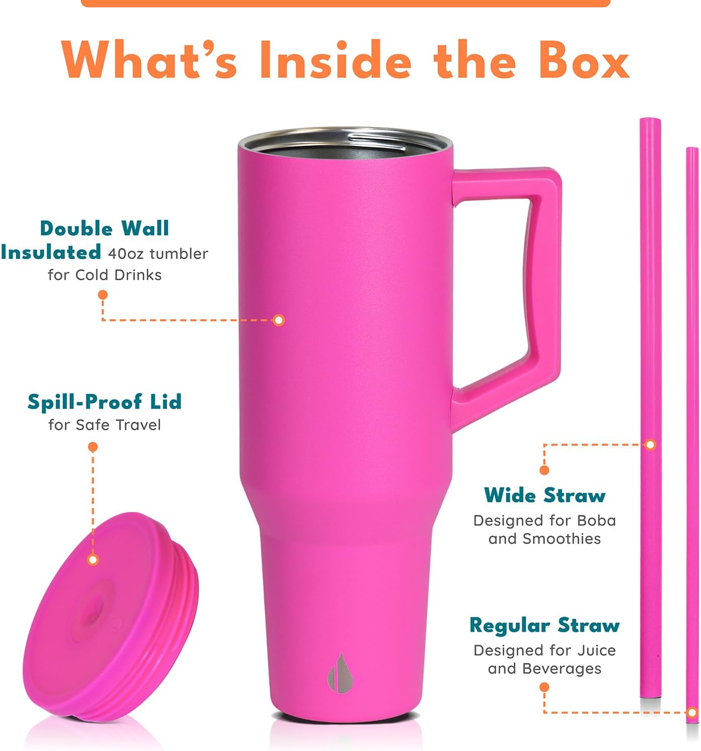 100% Leak Proof 32oz Tumbler with Handle & Straw Travel Mug | Stainless Steel Double Wall Insulated Tumbler for Hot and Cold Beverages with Sip & Straw Lid - Colors A