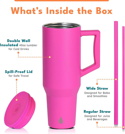 100% Leak Proof 32oz Tumbler with Handle & Straw Travel Mug | Stainless Steel Double Wall Insulated Tumbler for Hot and Cold Beverages with Sip & Straw Lid - Colors A