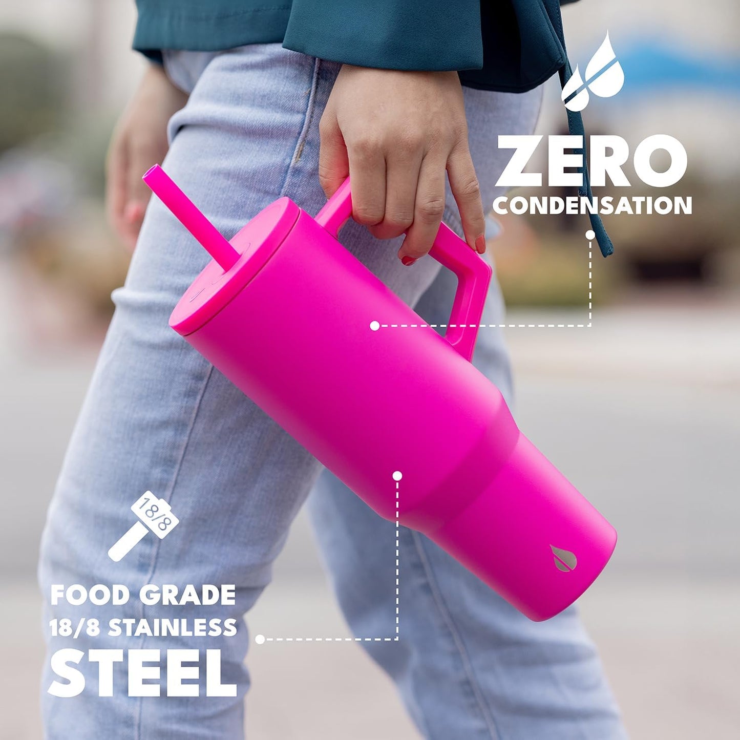 100% Leak Proof 32oz Tumbler with Handle & Straw Travel Mug | Stainless Steel Double Wall Insulated Tumbler for Hot and Cold Beverages with Sip & Straw Lid - Colors A