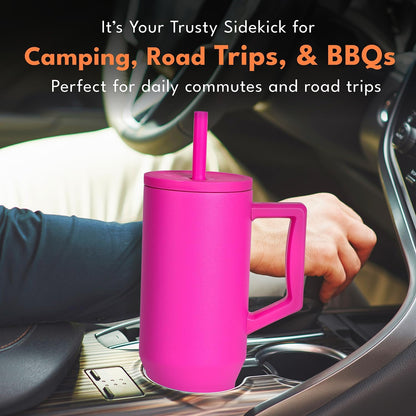 100% Leak Proof 32oz Tumbler with Handle & Straw Travel Mug | Stainless Steel Double Wall Insulated Tumbler for Hot and Cold Beverages with Sip & Straw Lid - Colors A