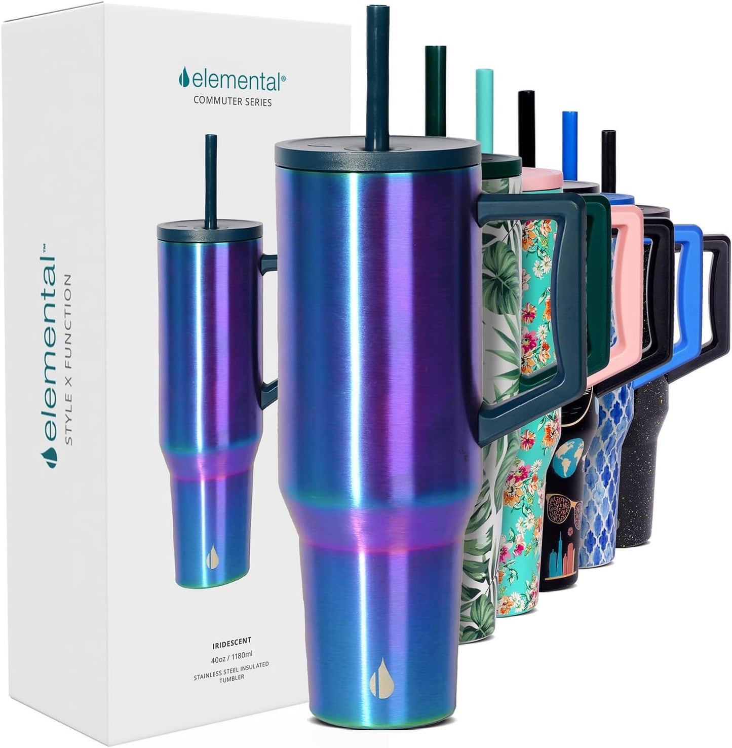 100% Leak Proof 32oz Tumbler with Handle & Straw Travel Mug | Stainless Steel Double Wall Insulated Tumbler for Hot and Cold Beverages with Sip & Straw Lid - Colors A